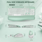 Wireless Keyboard and Mouse Combo, Full-Sized Ergonomic Wave Keys Keyboard with Memory Foam Wrist Rest & Phone Holder, 2.4G Quiet Keyboard Mouse Work Setup for PC Laptop, Office or Home (Mint Green) - Image 3