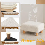 Small Foot Stool Ottoman, Sherpa Footstool Ottoman Foot Rest for Couch, Rectangle Footstools and Ottomans Small for Living Room, Entryway and Bedroom (White) - Image 6