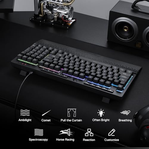 Redragon K515 Shiva Wired RGB Membrane Gaming Keyboard, 98 Keys Mechanical-Feel Keyboard w/Smooth Linear Switch, On-Board Macro & Dedicated Multimedia Keys, Detachable Wrist Rest, Software Supported - Image 7