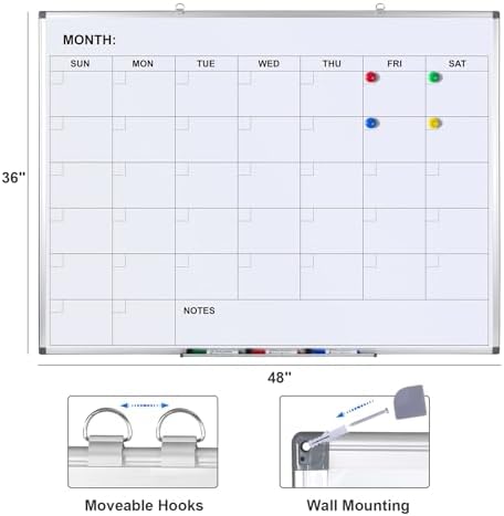 Comix Magnetic Monthly Calendar Whiteboard, 48 x 36 Inches Wall Planner - Image 2