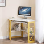 VECELO Corner Desk, Triangle Computer Desk for Small Space with Charging Station and Keyboard Tray, Corner Makeup Table with Storage Shelves for Home Office Bedroom, 41x30, Gold - Image 7