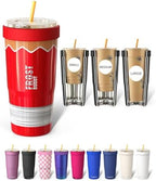 Frost Buddy Togo Buddy 30 oz Stainless Steel Vacuum Insulated Tumbler To Go Coffee Cup – Iced Coffee Cups, Iced Coffee Sleeve, Travel Mug, Thermal Cup for Hot & Cold Drinks, Dunkin Cup (Red Pencil) by FrostBuddy
