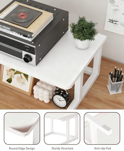 Desktop Printer Stand, 19.7″x 15.7″ 2-Tier Large Printer Shelf fit 3D Laser Printer/Scanner/Fax Machine, Industrial Storage Rack for Home Office Storage, White P5040-W - Image 3