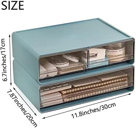 Large Stackable Desk Organizer Drawers, Plastic Desk Storage Drawers, Makeup Organizer Drawers with 3 Drawers for Desk, Home, School, Desktop, Dressing Table(Blue) - Image 3