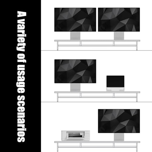 FENSULN Dual‑Tier Monitor Stand for Modern Desk Setup – Minimalist Wooden and Metal Riser Shelf with Transparent Acrylic Feet for Dual Monitors, Laptops, Home Office Aesthetic，Beige and White - Image 6