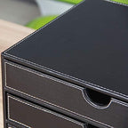High-end PU Leather Desk Organizer File Cabinet Executive Office Supplies Desktop Filing A4 File Cabinet Stackable Storage Organizer Box with 3 Drawers (Black)… - Image 6