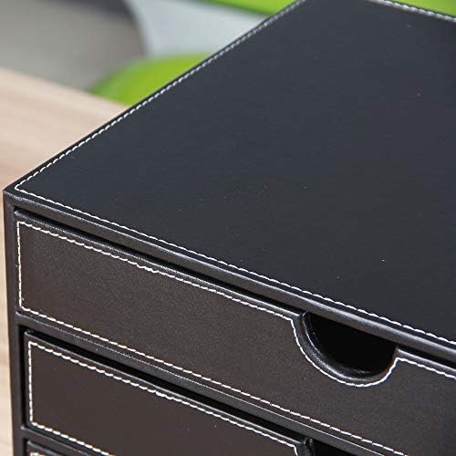 High-end PU Leather Desk Organizer File Cabinet Executive Office Supplies Desktop Filing A4 File Cabinet Stackable Storage Organizer Box with 3 Drawers (Black)… - Image 6