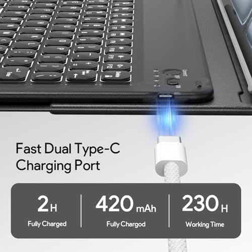 YBING for iPad Air 13 Inch & Pro 12.9 Case with Keyboard and Mouse, 7 Colors Backlit Detachable Keyboard & 360° Rotating Cover (iPad Placed Horizontal or Vertical) with Pencil Holder (Black) - Image 4
