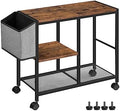 MAHANCRIS Printer Stand with Storage Bag, 3-Tier Mobile Under Desk Printer Cart with Wheels, Wood Rolling Printer Table, Organizer Shelf for Study, Office, Living Room, Rustic Brown PTHR2201 by MAHANCRIS