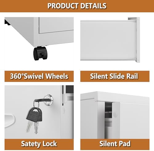 Polup 2 Drawer Rolling File Cabinet with Lock for Home Office - Image 5