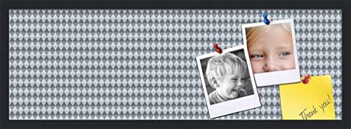PinPix 36x12 inch Cork Bulletin Board. This Decorative Framed Pin Board Comes with Diamond Pattern in Grey and Blue Design and Satin Black. Ideal for Home, Office Decor or School (PinPix-227) by PinPixBulletinBoards