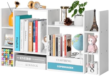 YIGANG Desk Shelf Organizer, 3-Tier Desktop Bookshelf for Computer Desk, Small Tabletop Hutch Storage Rack, Wood Office Supplies Organizer for Dorm, Home & Student (29 Inch Wide)，White by YIGANG