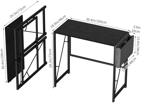 GarveeHome 31.5 Inch Folding Gaming Writing Computer Work Desk for Home Office,with Storage Bag & Hook,Space-Saving,Easy to Fold,Small Table for Bedroom,Apartment,Black - Image 3