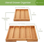 Purawood Kitchen Drawer Organizer - Expandable Utensil Drawer Organizer for Kitchen, Cutlery Tray & Silverware Organizer, 3-5 Slots - Bamboo Organizer for Utensils & Flatware (Natural) - Image 3