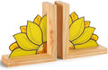 Maitys Sunflower Bookends Oak Base, Yellow for Desk Shelves by Maitys