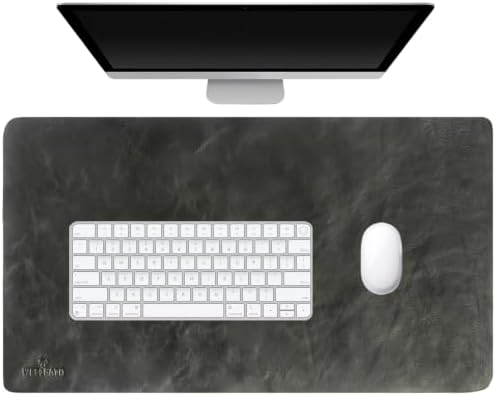 Premium Leather Desk Mat, Full Grain Leather Desk Pad Protector & Desk Blotter, Waterproof Non-Slip Writing Surface for Keyboard, Mouse & Laptop, Desk Pad for Home & Office (Onix, Small) by FinecraftedLeatherGoods
