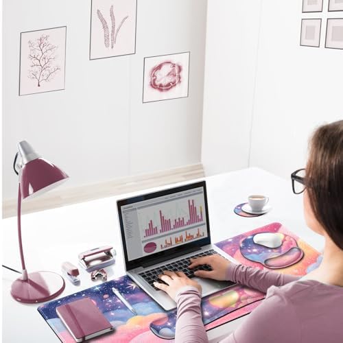 ARTSO Desk Mat Combo, Large Mouse Pad with Wrist Rest, Keyboard Wrist Support Desk Pad, Ergonomic Mousepad with Non-Slip Base for Home Office Game, Colorful Clouds - Image 3