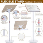 2 in 1 Dual-use Music Stand & Desktop Book Stand, Adjustable Height 16.5"-51", 100% Solid Wood Laptop Floor Stand Book Holder with Elastic Page Clips for Cookbooks (White) - Image 2