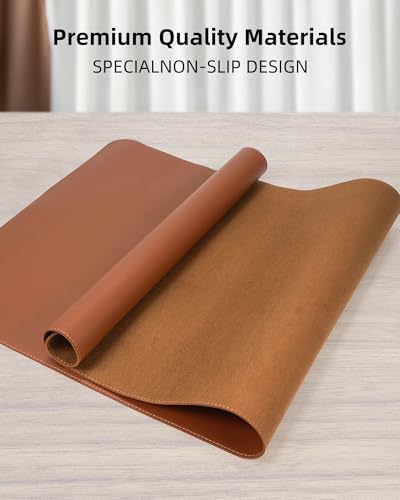 AFIING Large Desk Mat 55" x 24" - PU Leather Desk Pad Protector, Waterproof Non-Slip Extended Mouse Pad for Office Desk, Keyboard, Laptop and Home Workspace (Brown) - Image 2