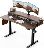 HUANUO 55" x 26" Electric Standing Desk with 2 Drawers, C-Clamp Mount Compatible, Height Adjustable Computer Desk, Home Office Stand Up Desk with 4 Preset Heights & 2 Hooks, Walnut by HUANUO