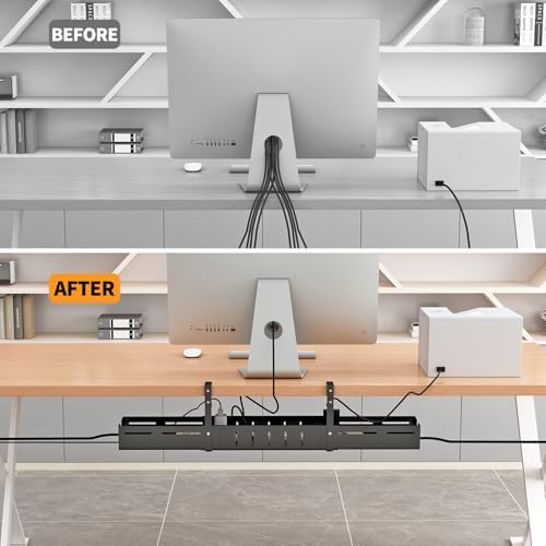 Under Desk Cable Management Tray, Expandable Length 25.2"-38.6",No Drill No Damage to Desk,Cable Tray with Clamp for with Wire Management,for Cord Organizer for Home Office Standing Desk, Black - Image 6