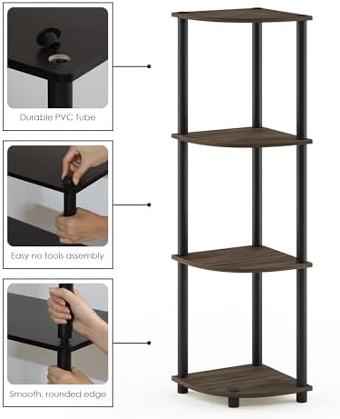 Furinno TURN-N-TUBE Corner Shelf, 4-Tier Corner Bookshelf, Display Storage Shelves with Open Shelves, for Organization and Storage, Living Room, Home Office, Garage, Columbia Walnut - Image 5