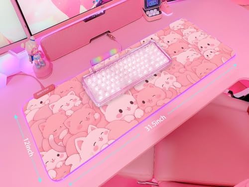 JMIYAV Pink RGB Gaming Mouse Pad 31.5x12 Inch PC XL Large Extended Glowing Led Light Up Desk Pad Non-Slip Rubber Base Computer Cute Mousepad Mat Desk Accessories Gaming Setup 30-486 - Image 5