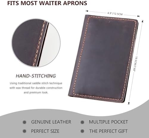 Server Book Organizer with Zipper Pocket, Genuine Leather Restaurant Guest Check Presenters Card Holder for Waitress, Waiter Accessories Fit Server Apron - Coffee - Image 4