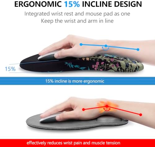 Mouse Pad Wrist Support, Laokiiy 2 in1 Keyboard Wrist Rest+ Ergonomic Mouse Pad, Non-Slip Wrist Rest for Computer Keyboard, Made Easy Typing & Relieve Wrist Pain(Flower) - Image 2