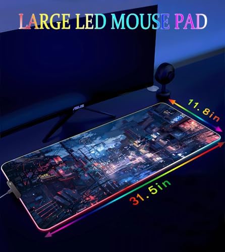 RGB Gaming Mouse Pad, Large Mousepad with Led Light, Gaming Accessories Keyboard Pad for Desk, Non-Slip Rubber Base Big Mouse Mat for Gamer, 31.5 X 11.8 Inch, Japanese Streets - Image 4