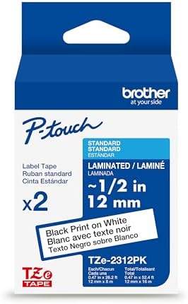 Brother Genuine TZe231-1/2 2PK Black Print on White Label Tape. Each: 0.47 in x 26.2 ft Total: 0.47 in x 52.4 ft by Unknown