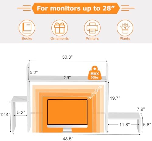 WelFurGeer LED Desk Shelf Organizer with RGB Light Strip, 2-Tier Desktop Shelf for Computer Monitor, Sturdy Metal Frame & Wood Shelves - Desk Hutch Bookshelf for Home Office, Dorm, Gaming (White) - Image 3