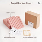 VIVELDA Felt Bulletin Board Tiles 48"x36" - 12-Pack Cork Board Alternative, Oeko-TEX Certified, NRC 0.95 Acoustic Wall Panels, Damage-Free Adhesive, Slatted Design, Home Office & Classroom (Salmon) - Image 5