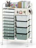 Giantex 14 Drawer Storage Cart, Rolling Craft Cart with Metal Tabletop & Pegboard, Mobile Utility Organizer Trolley with Locking Wheels, Home Office, Green Gradient by Giantex