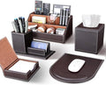 KINGFOM 5PCS Desk Organizer and Accessories Set, Pu Leather Office Supplies with Multifunction Desktop Organizer Storage Box, Tissue Holder, Mouse Pad, Note Paper Holder, Pencil Holder for Desk Brown by KingfomLeatherHomeOfficeDecor