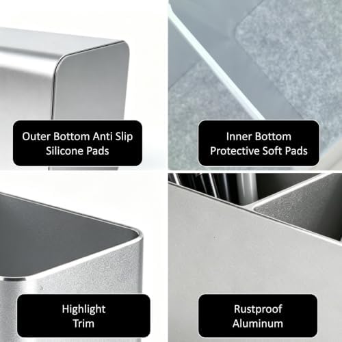 Metal Aluminum Pencil Holder, 2 Slots, Silver - Image 4