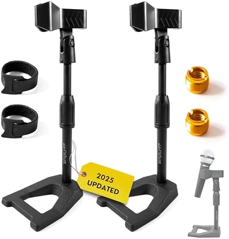 2 Pcs Mic Stand with Mic Clip Desktop, Adjustable Table Microphone Stand, 5/8” to 3/8” Metal Adapter, Heavy Weighted Base, for Blue Yeti Snowball Spark Fifine K669 AT2020 Shure SM58 SM57 by SimplurfiSimplifyYourLife
