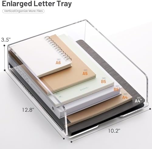 HeZone Enlarged Letter Paper Tray - Clear Acrylic Desk Organizers for Document Organization and File Storage - Stackable Office Accessories - 2 Pack (Large Tray V) - Image 3