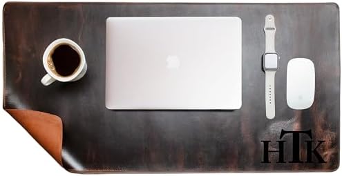 Custom Leather Desk Mat – Personalized Office Desk Pad, Engraved Mouse Pad, Handmade Grain Leather Mat, Logo Gift for Men, Christmas Gift (Dark Brown, Small:10x8) by FREDPARKER