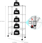 5 Tier Storage Racks Shelving, Heavy Steel Pantry Shelves, Adjustable Wire Shelving Rack with Wheels, Suitable for Garage, Kitchen, Bathroom, Office, 35" W x 14" D x 65" H, Chrome - Image 2