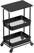 Simple Houseware 2-Tier Rolling Utility Cart Wood Top/Lockable Wheel, Black by SimpleHouseware