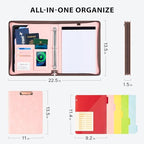 Ospelelf Zippered Padfolio Organizer, Faux Leather 3 Ring Binder with Clipboard, Letter Size Business Portfolio with Notepad, Tablet Sleeve & Phone Pockets for Office Work Pink - Image 3