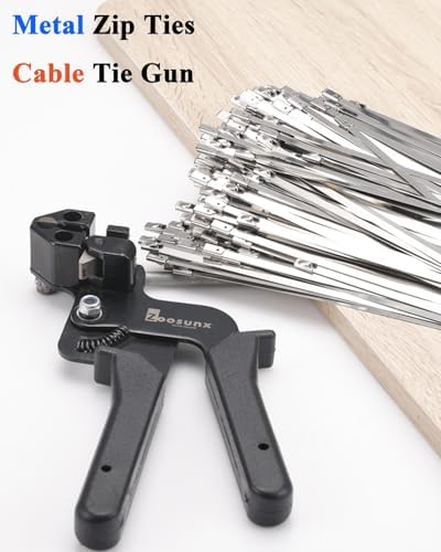 Metal Zip Tie Tool Kit: Heavy-Duty Stainless Steel Cable Tie Tensioner with 200PCS 11.8-Inch Self-Locking Metal Zip Ties for Fencing, Exhaust, Pipes & Industrial Repairs (200PCS+TOOL, SILVER) - Image 2