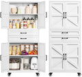 White Metal Garage Storage Cabinet Rolling Kitchen Storage Pantry Cabinet by Yizosh