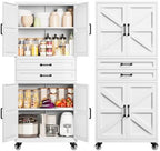 White Metal Garage Storage Cabinet Rolling Kitchen Storage Pantry Cabinet by Yizosh