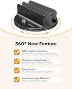 OMOTON 360° Vertical Laptop Stand Holder, Dual-Slot Aluminum Desk Organizer - Image 2