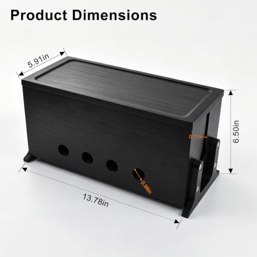 Large Wood Cable Management Box, Black Cord Organizer 14" - Image 6