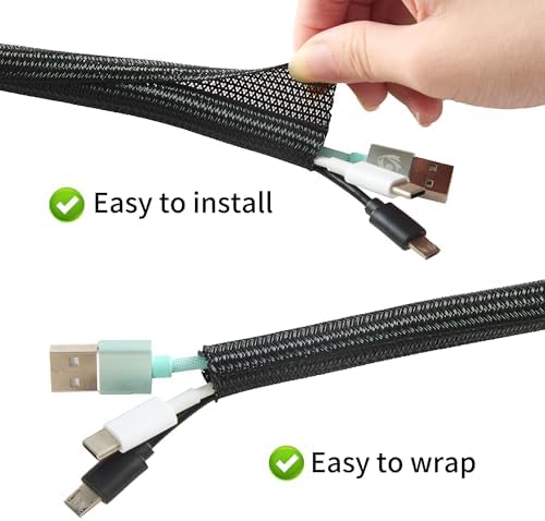 Split Wire Loom 3/4 Inch 50ft, Braided Cable Sleeve for Cable Management, Cord Protector for Pets, TV, Desk & Automotive, Black - Image 2