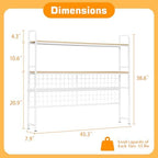VECELO White 2-Tier Desktop Bookshelf, Metal Desk Hutch with Grid Panel, 45.3 Inch Wide Countertop Storage Organizer for Bedroom & Dorm - Image 2