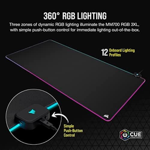 Corsair MM700 RGB Extended 3XL Cloth Gaming Mouse Pad/Desk Mat - Massive 1,220mm x 610mm (48” x 24”) Cloth Surface, 360° Three-Zone RGB Lighting, Two USB Ports - Black - Image 3
